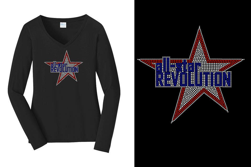 Rhinestones All Star REVOLUTION Women's Relaxed Fit Long Sleeve V-Neck